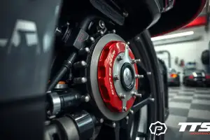 Porsche auf dem Prüfstand: Detailaufnahme von PDK-Getriebe und Bremsanlage unter Dyno-Bedingungen