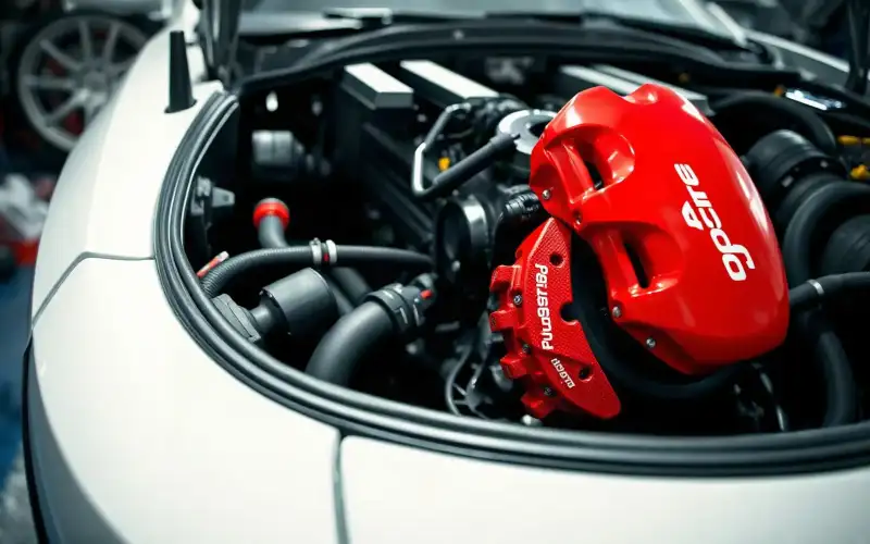 Porsche auf dem Prüfstand: Detailaufnahme von Fahrwerk- und Motorkomponenten für den Trackday-Einsatz