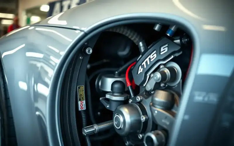 Porsche 911 auf dem Prüfstand: Detailaufnahme der Motorkomponenten beim Stufentuning in 8K-Qualität