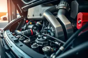 Detailaufnahme eines Porsche-Motors mit Turbolader-Komponenten im Vergleich zum Saugmotor, natürliches Licht, 8K