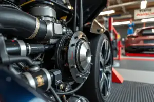 Porsche auf dem Prüfstand: Detailaufnahme von Motorkomponenten beim professionellen Chiptuning-Prozess