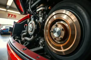 Porsche-Motor auf dem Prüfstand: Detailaufnahme von Bremskolben und Motorkomponenten in 8K-Qualität