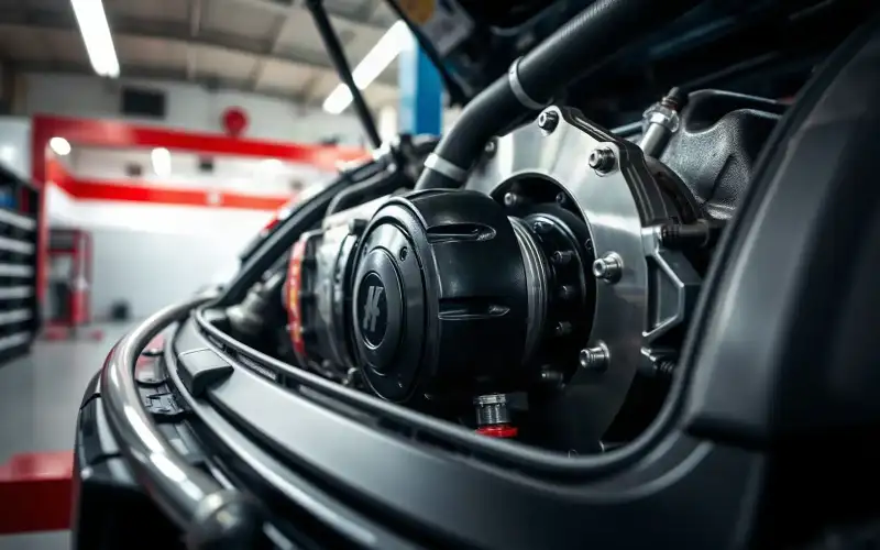 Nahaufnahme eines Porsche-Motors mit präzisen Details, ideal für Diskussionen über PSM-Einstellungen auf der Rennstrecke