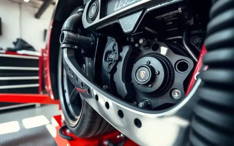 Nahaufnahme von Porsche-Motorkomponenten in hyperrealistischer Detailqualität zur Berechnung der Einpresstiefe